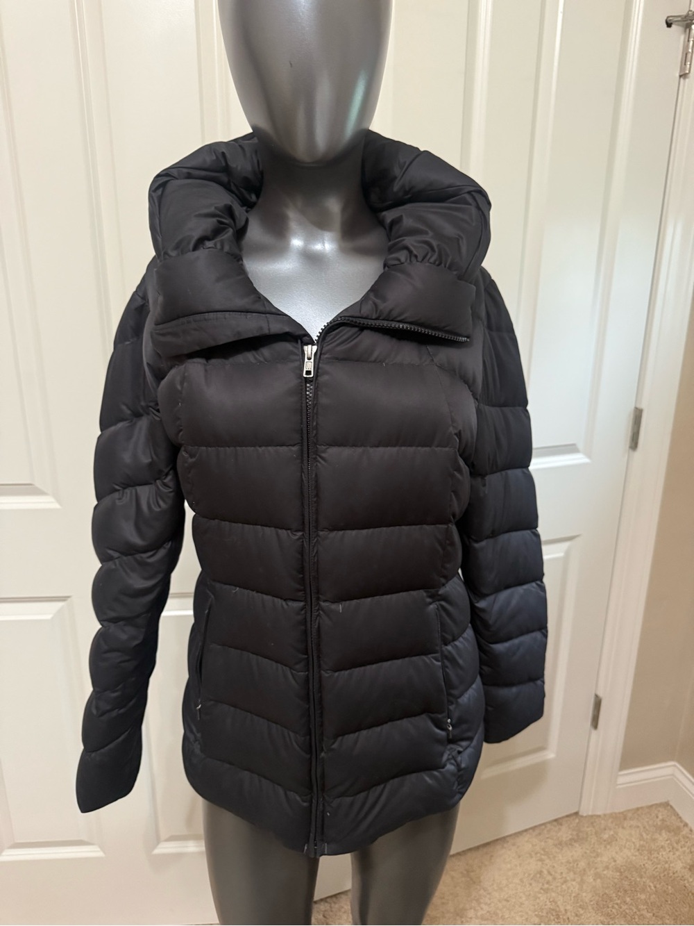 Women's Black Puffer Jacket with Funnel Collar